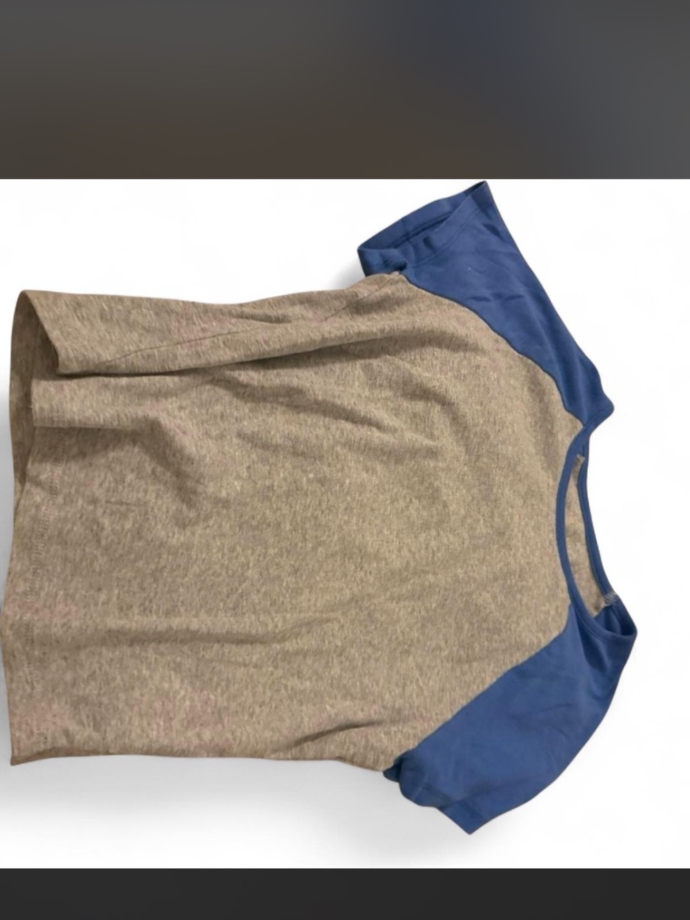 No Boundaries Two-Tone Crop Top — Brown Body with Blue Sleeves